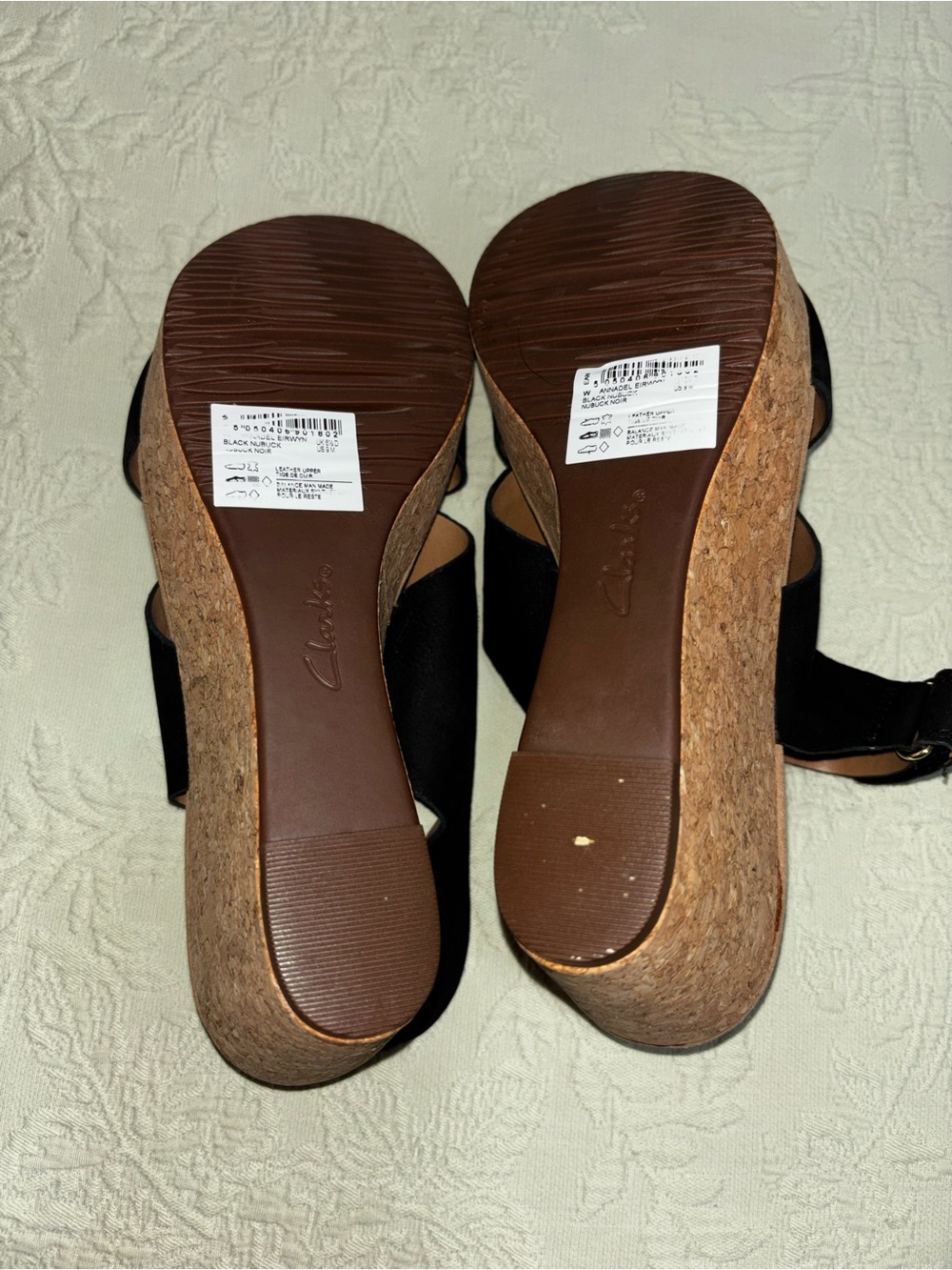 Clark’s Black Cork Wedge Slingback Sandals Annadel Eirwyn NWB 9M Nubuck 3” - Picture 5 of 8